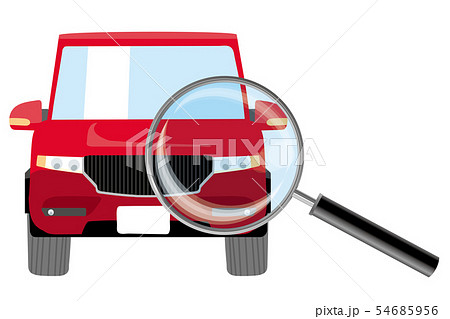 自動車と虫眼鏡のイラスト 検査 調査 査定のイメージのイラスト Rv車のイラスト素材