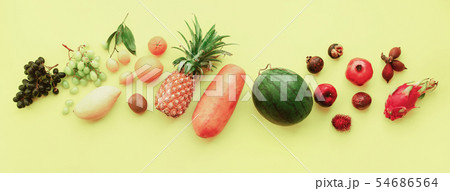 Rainbow from different tropical fruits and berries 54686564