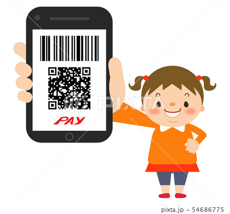 スマホを持った女の子 バーコード決済 54686775