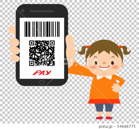 スマホを持った女の子 バーコード決済 54686775