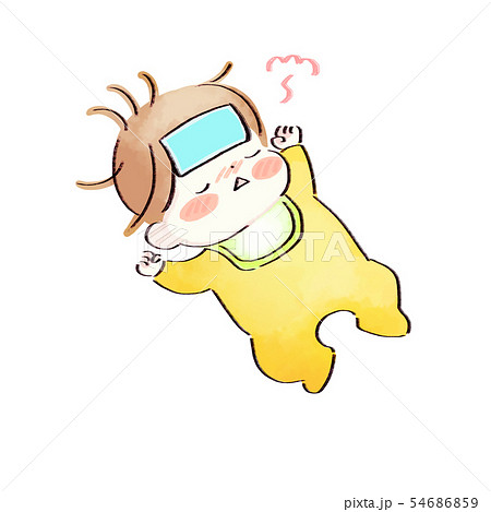 熱が出ている赤ちゃん 水彩風のイラスト素材