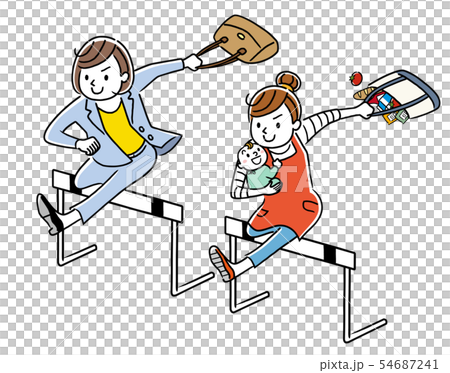 Career woman and housewife jumping over the hurdle - Stock Illustration ...