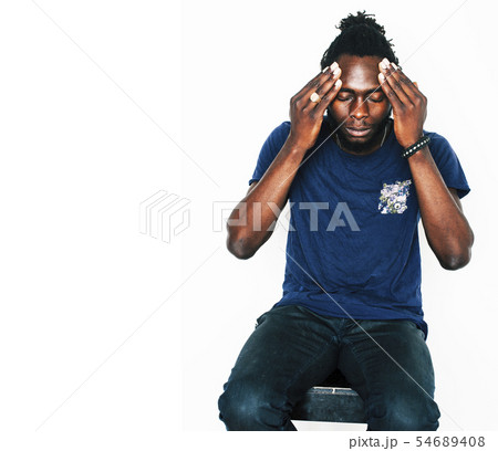 young handsome afro american man gesturing emotional posing isolated on white background, lifestyle young handsome afro american man gesturing emotional posing isolated on white background, lifestyle 54689408