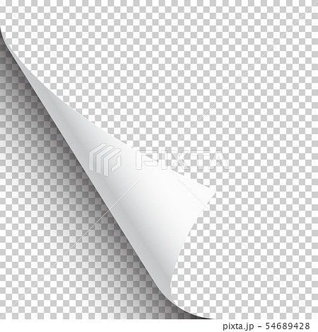 Curled page corner with shadow on transparent background. Blank sheet of paper. Vector illustration. 54689428