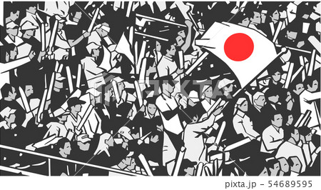 Arena stadium crowd waving Japanese flag Arena stadium crowd waving Japanese flag 54689595