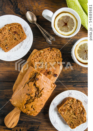 Sweet fruit cake cooked with raisins, orange juice Sweet fruit cake cooked with raisins, orange juice 54689881