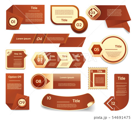 Set of brown vector progress, version, step icons. Set of brown vector progress, version, step icons. 54691475