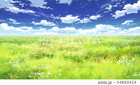 青空と雲と草原01 13のイラスト素材