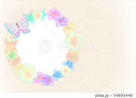 カラフルな和の花と蝶々の和風ハガキデザインのイラスト素材