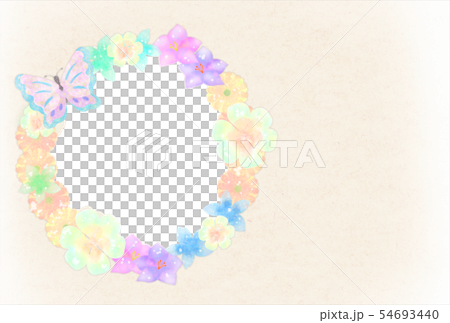 カラフルな和の花と蝶々の和風ハガキデザインのイラスト素材 カラフルな和の花と蝶々の和風ハガキデザインのイラスト素材