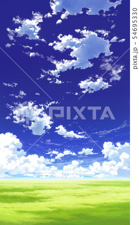 縦pan用 青空と雲と草原01 11のイラスト素材