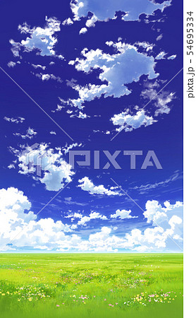 縦pan用 青空と雲と草原01 07のイラスト素材