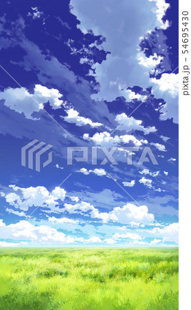 縦pan用 青空と雲と草原03 14のイラスト素材