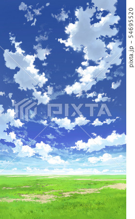 【縦PAN用】青空と雲と草原04_05 54695520
