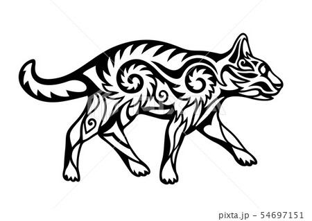 Black and white illustration with stylized cat Black and white illustration with stylized cat 54697151