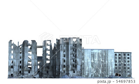 Ruined Buildings Isolated On White 3D Illustration Ruined Buildings Isolated On White 3D Illustration 54697853