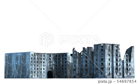 Ruined Buildings Isolated On White 3D Illustration 54697854