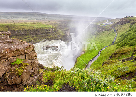 Gullfoss waterfall, amazing nature, Iceland summer landscape, travel background Gullfoss waterfall, amazing nature, Iceland summer landscape, travel background 54697896