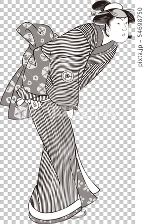 浮世絵　女性　その39　白黒 54698750