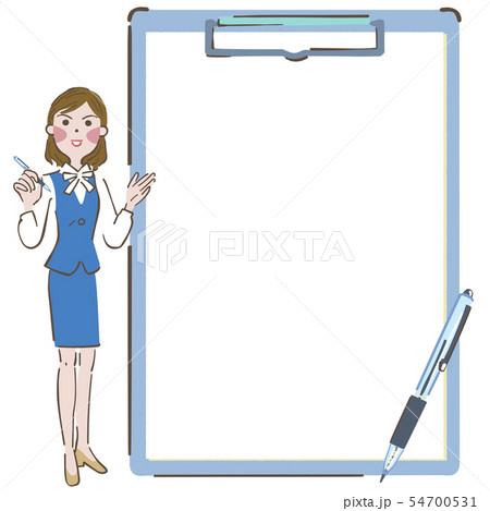 お知らせ　筆談　クリップボードと女性　イラスト 54700531