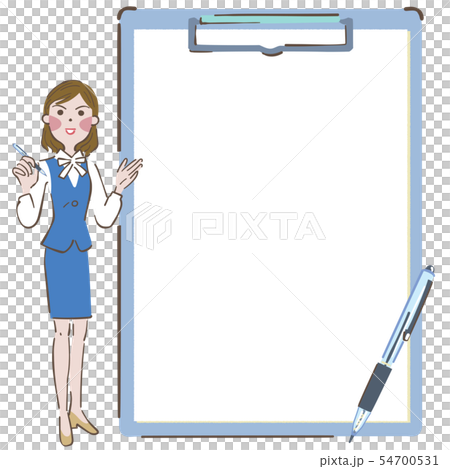 お知らせ　筆談　クリップボードと女性　イラスト 54700531