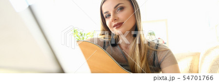 Cute Female Guitarist Instrument Playing Tutorial Cute Female Guitarist Instrument Playing Tutorial 54701766