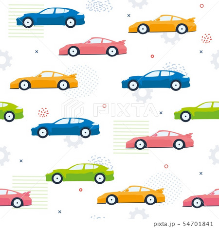 Pettern Seamless Color Cars Cogwheesl Dot Lineのイラスト素材