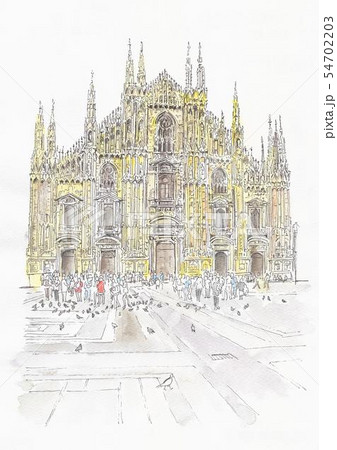 世界遺産の街並み・イタリア・ミラノの大聖堂 54702203