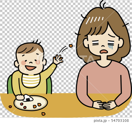 離乳食をあげるママと赤ちゃん(遊び食べ) 離乳食をあげるママと赤ちゃん(遊び食べ) 54703108