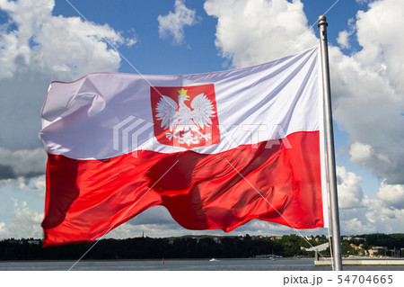 Flag of Poland. Poland national flag with emblem Flag of Poland. Poland national flag with emblem 54704665
