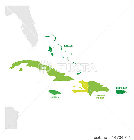 Caribbean Region. Map of countries in Caribbean Sea in Central America. Vector illustration 54704914