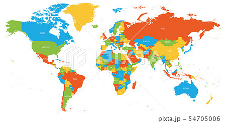 Colorful map of World. High detail political map with country names. Vector illustration 54705006