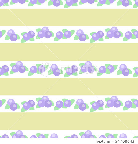 ブルーベリーのシームレスパターン　横ライン　イエローボーダー 54708043