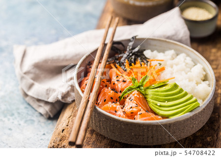 Hawaiian salmon poke bowl 54708422