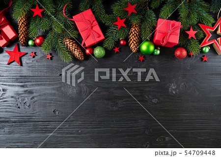 Christmas flat lay scene with golden decorations 54709448