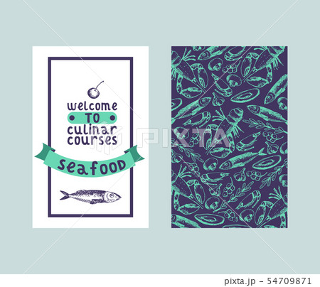 Culinar courses seafood seamless pattern and sketch vector illustration for restaurant menu. Fresh Culinar courses seafood seamless pattern and sketch vector illustration for restaurant menu. Fresh 54709871