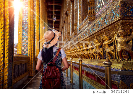 Asian lady walking and travel in Wat Phra Kaew 54711245