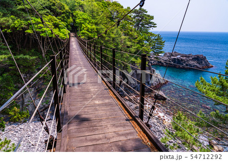 静岡県 東伊豆城ヶ崎海岸 大淀小淀の橋立吊橋の写真素材