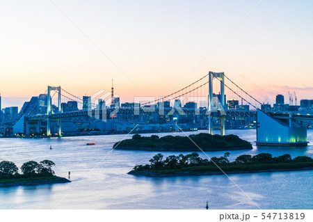 Beautiful architecture building cityscape of tokyo city with rainbow bridge Beautiful architecture building cityscape of tokyo city with rainbow bridge 54713819