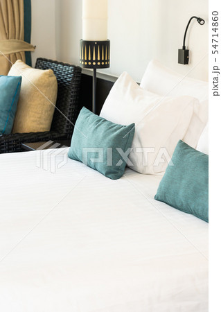 Beautiful luxury and comfortable bedroom interior decoration with white pillow blanket light lamp Beautiful luxury and comfortable bedroom interior decoration with white pillow blanket light lamp 54714860