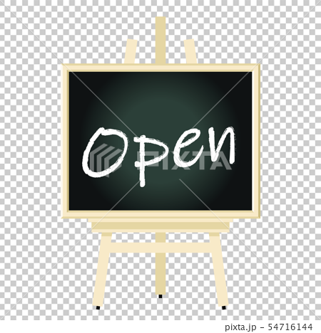 オープン Open と書かれた黒板と白木のイーゼルのイラスト 宣伝 販促バナー用イラストのイラスト素材