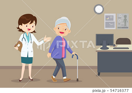 doctor helps her grandmother to go to the walker doctor helps her grandmother to go to the walker 54716377