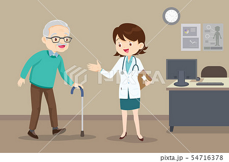 doctor helps her grandfather to go to the walker 54716378