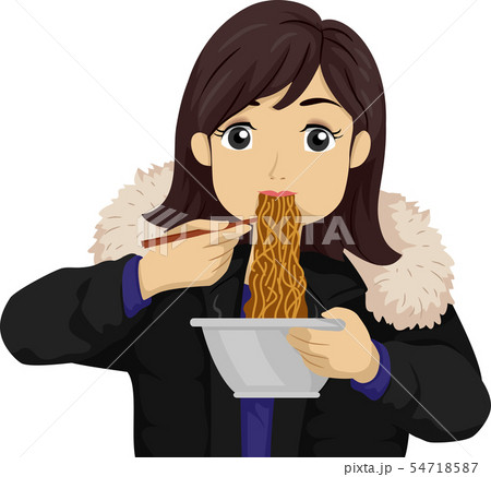 Teen Girl Eat Jajangmyeon Illustration 54718587