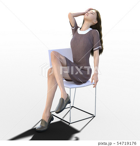 椅子に座るワンピースの女性 Perming3dcg イラスト素材のイラスト素材