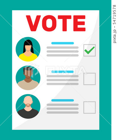 Ballot paper with candidates. 54719578