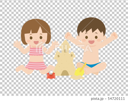 砂遊びをする子供達のイラスト 54720111
