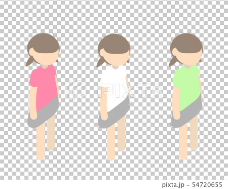 立体フラット ふたつくくりの女の子のイラスト素材