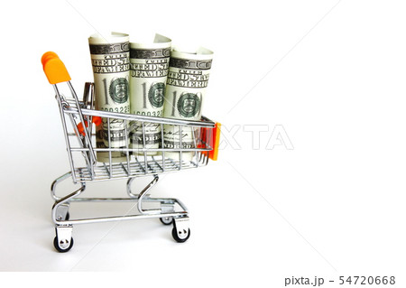 dollars on trolley isolate on white background 54720668