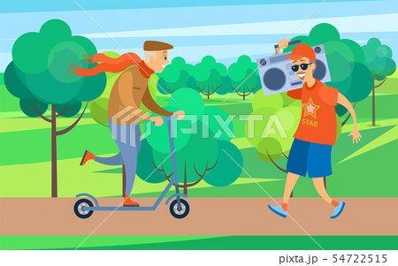 Fashionable Old Senior Man Riding Scooter in Park 54722515